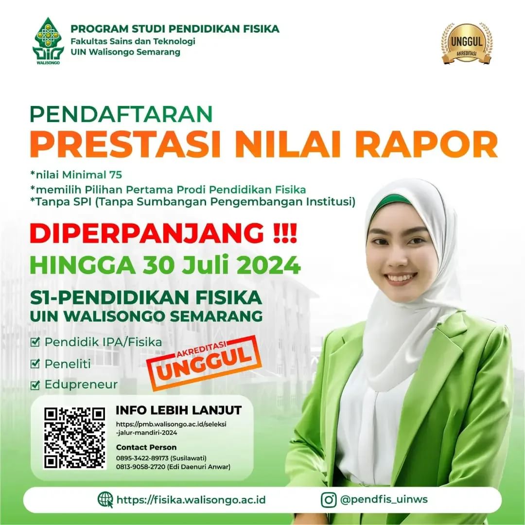 Pendaftaran PMB UIN Walisongo Semarang Diperpanjang: Kesempatan Emas GenZ dengan Nilai Rapor Gemilang di Program Studi Pendidikan Fisika!